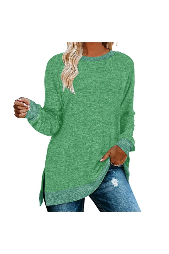 Shirts for Women Clothing Long Sleeve Round Neck Split Top Loose Casual Pullover Top Shirt