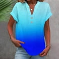 thumbnail image 1 of Shirts for Women Cotton Linen Gradient Print Casual Short Sleeve V-Neck T-Shirt Blue XXL, 1 of 5
