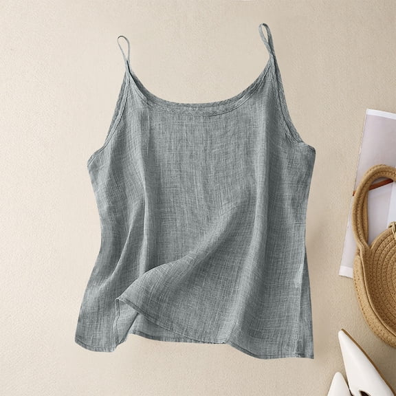 Shirts for Women Cotton Linen Sleeveless Camisole Solid Color Top Gray XL