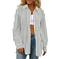 thumbnail image 1 of Shirts for Women Cotton Linen Striped Printed Button Down Long Sleeve Casual Office Work Shirts with Pocket Gray XL, 1 of 6