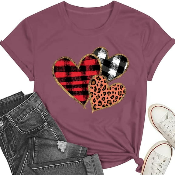 Shirts for Women Cute Love Heart Graphic Valentine's T Shirts Casual Spring Day Tops Tee Blouse