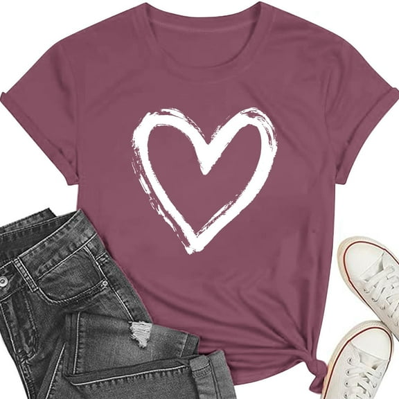 Shirts for Women Cute Love Heart Graphic Valentine's T Shirts Casual Spring Day Tops Tee Blouse