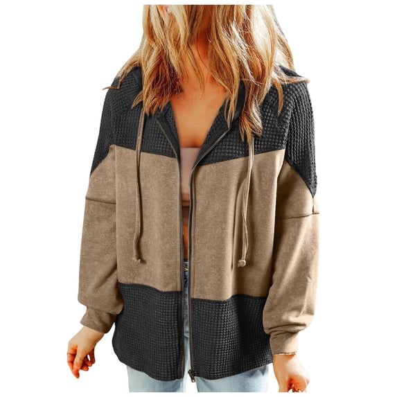 Shirts for Women Dressy Casual Fall Comfy Hooded Long Sleeve Cap Cold Shoulder Zip Up Solid Color Leisure Polyester Sweatshirts Sweatshirt(Black,S)