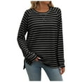 thumbnail image 1 of Shirts for Women Dressy Casual Striped Color Block Long Sleeve Round Neck Pullover Tee Tops Regular Fit Workout Blouses 2025 Trendy Clothes, 1 of 9