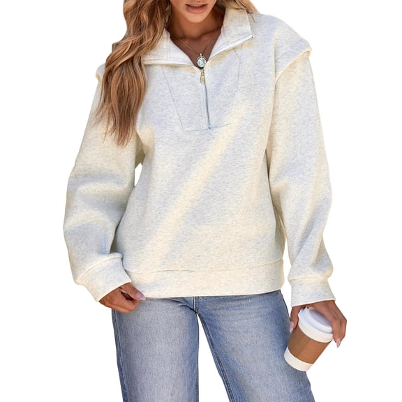 Shirts for Women Dressy Casual Women's Autumn And Winter Stand-up Collar Solid Color Fashion Zipper Casual Loose Fleece Top Sweatshirt