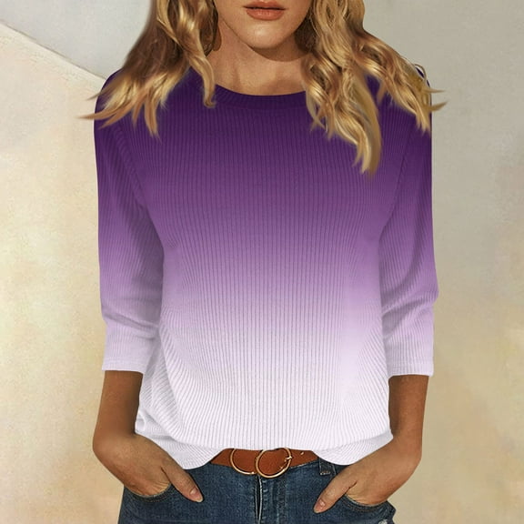 Shirts for Women Dressy Casual Women's Fashion Casual Round Neck Three Quarter Sleeve Printed T-Shirt Top