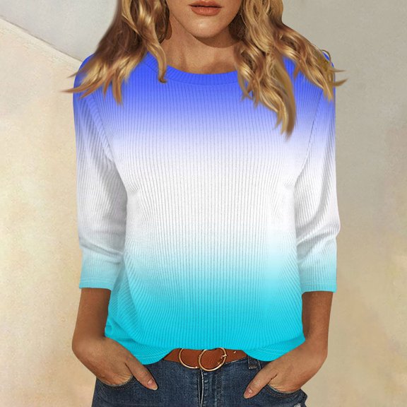 Shirts for Women Dressy Casual Women's Fashion Casual Round Neck Three Quarter Sleeve Printed T-Shirt Top