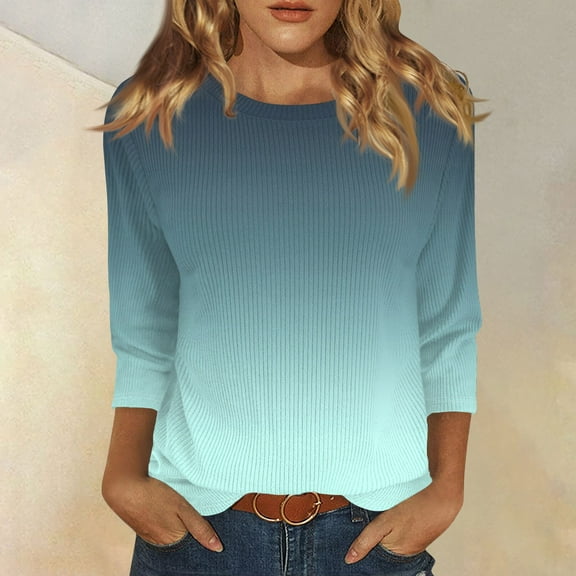 Shirts for Women Dressy Casual Women's Fashion Casual Round Neck Three Quarter Sleeve Printed T-Shirt Top
