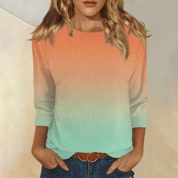 Shirts for Women Dressy Casual Women's Fashion Casual Round Neck Three Quarter Sleeve Printed T-Shirt Top