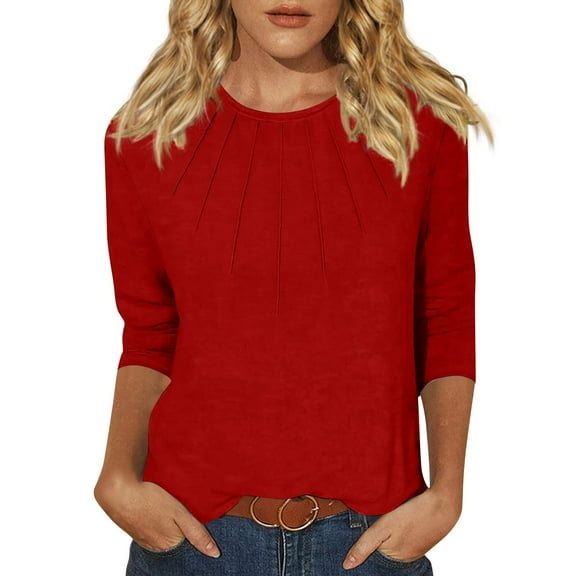 Shirts for Women Dressy Casual Women's Fashion Daily Versatile Casual O-Neck Three Quarter Sleeve Top