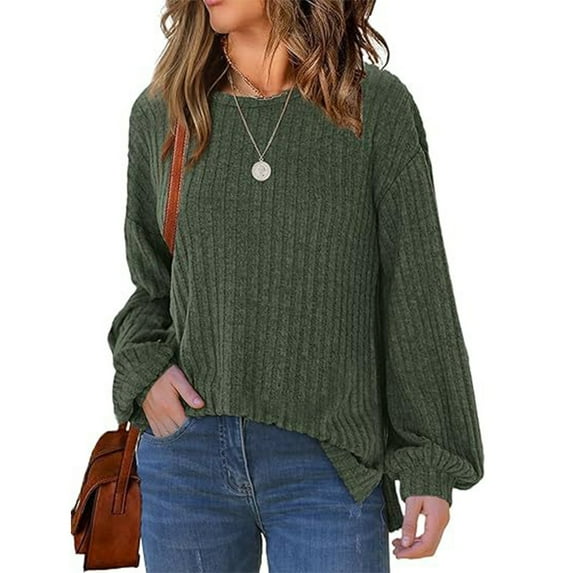 Shirts for Women Dressy Casual Women's Fashion Loose Round Neck Casual T-Shirt Long Sleeve Solid Color Top