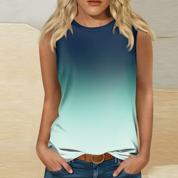 Shirts for Women Dressy Casual Women's Fashion Summer Round Neck Tank Top Lightweight Sleeveless Print Tank Top