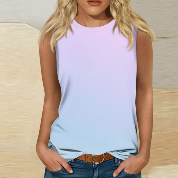 Shirts for Women Dressy Casual Women's Fashion Summer Round Neck Tank Top Lightweight Sleeveless Print Tank Top