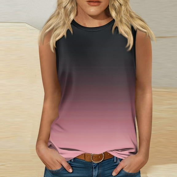 Shirts for Women Dressy Casual Women's Fashion Summer Round Neck Tank Top Lightweight Sleeveless Print Tank Top
