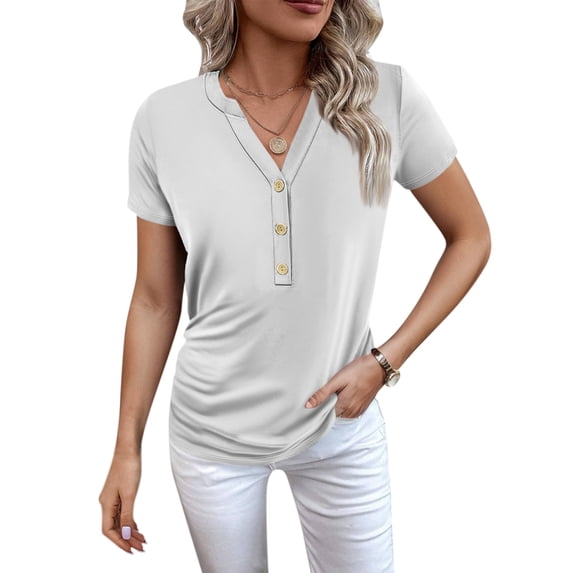 Shirts for Women Dressy Casual Women's New Button V Neck Fashion Printed Short Sleeve Printed T Shirt Tops