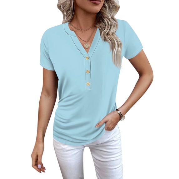 Shirts for Women Dressy Casual Women's New Button V Neck Fashion Printed Short Sleeve Printed T Shirt Tops