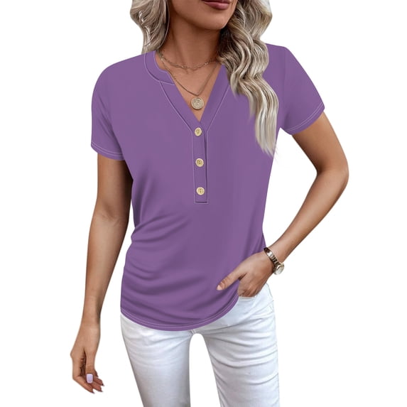 Shirts for Women Dressy Casual Women's New Button V Neck Fashion Printed Short Sleeve Printed T Shirt Tops