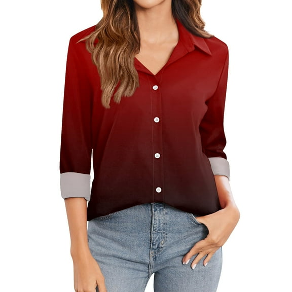Shirts for Women Dressy Casual Women's T Shirt Tee Prints Womens Long Sleeve Button Shirt Blouse Casual Tops