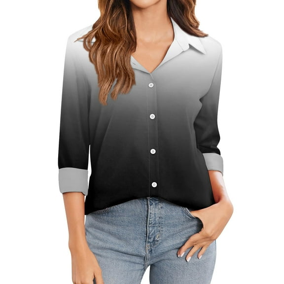 Shirts for Women Dressy Casual Women's T Shirt Tee Prints Womens Long Sleeve Button Shirt Blouse Casual Tops