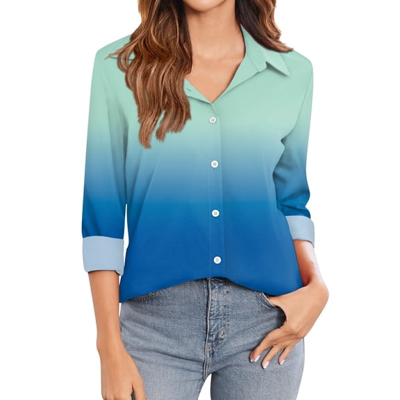 Shirts for Women Dressy Casual Women's T Shirt Tee Prints Womens Long Sleeve Button Shirt Blouse Casual Tops
