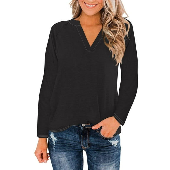 Shirts for Women Dressy Casual Women's V Neck Long Sleeve Tops Casual T Shirts Loose Fit Lightweight Tunic Blouse