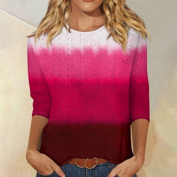 Shirts for Women Dressy Women's Casual Loose Fitting Printed T-shirt Round Neck Pullover Short Sleeved Top