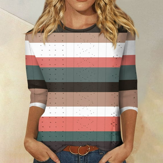 Shirts for Women Dressy Women's Casual Loose Fitting Printed T-shirt Round Neck Pullover Short Sleeved Top