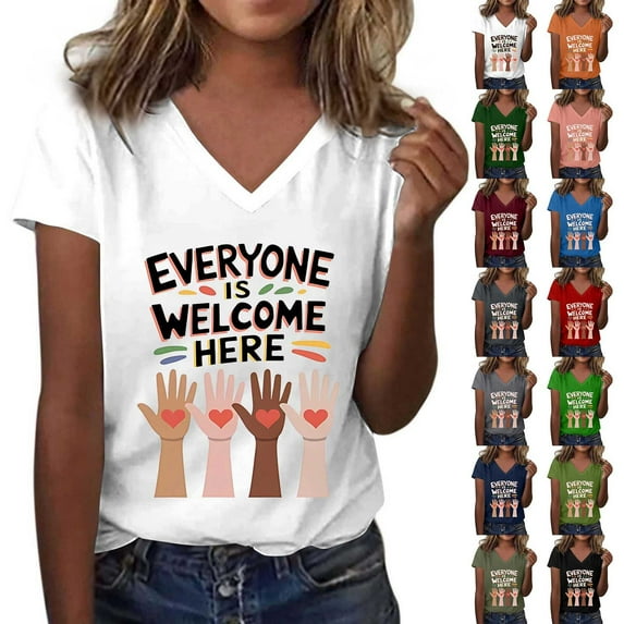 Shirts for Women Everyone Is Welcome Here V Neck Shirt Everyone Is Welcome Here Shirt Everyone Is Welcome Here T Shirt Funny Woman Tshirt