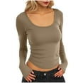 thumbnail image 1 of Shirts for Women Fashion Casual Long Sleeve Solid Round Neck Ladies Crop Top Blouse Lightweight Base Layer Undershirt Tees, 1 of 8