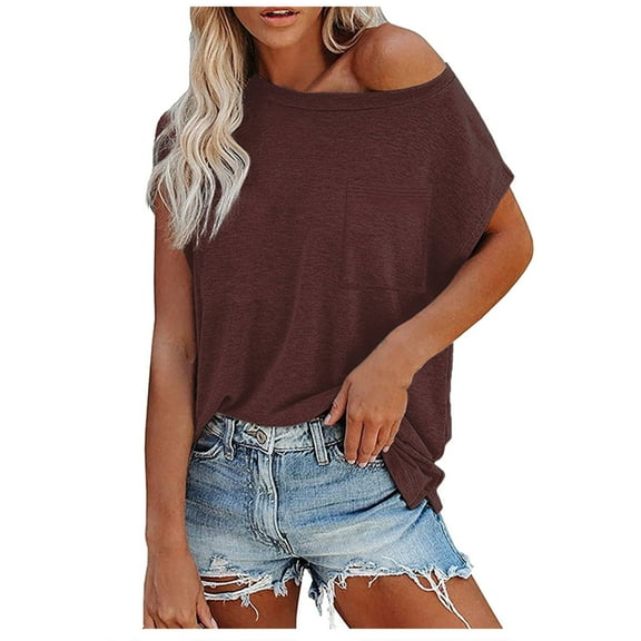 Shirts for Women Fashion Women's Round-Neck Short Sleeve Solid Casual T- Shirt Blouse Tops Blouses for Women