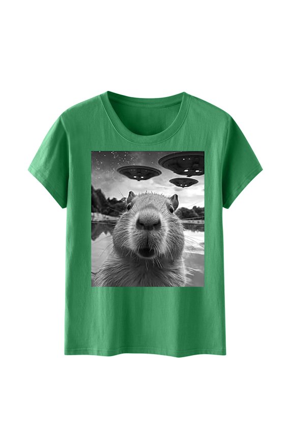 Shirts for Women Funny Dolphin Selfie Graphic Printed Short Sleeved Crew Neck T Shirt Clothes