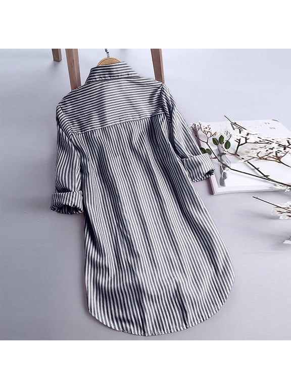 Shirts for Women Gsakboxl Striped V Neck 3/4 Sleeve Long Tunic Loose Casual No-Pocket Shirt Matching Leggings Womens Summer Tops