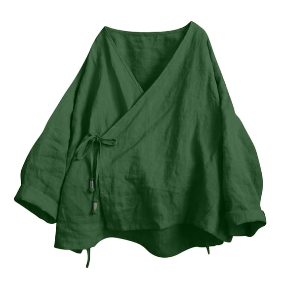 Shirts for Women Hanten Cardigan Long Sleeve Wrap Front Cotton Linen Retro Costume Irregular Shirt Tops M