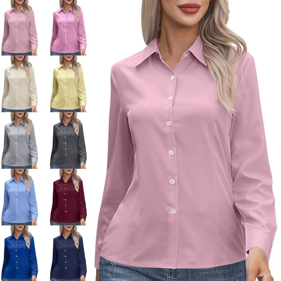 Shirts for Women Long Sleeve Button Down Shirt Work Shirt Fashionable Office Shirt Classic Style All Occasion Versatile Daily Wear