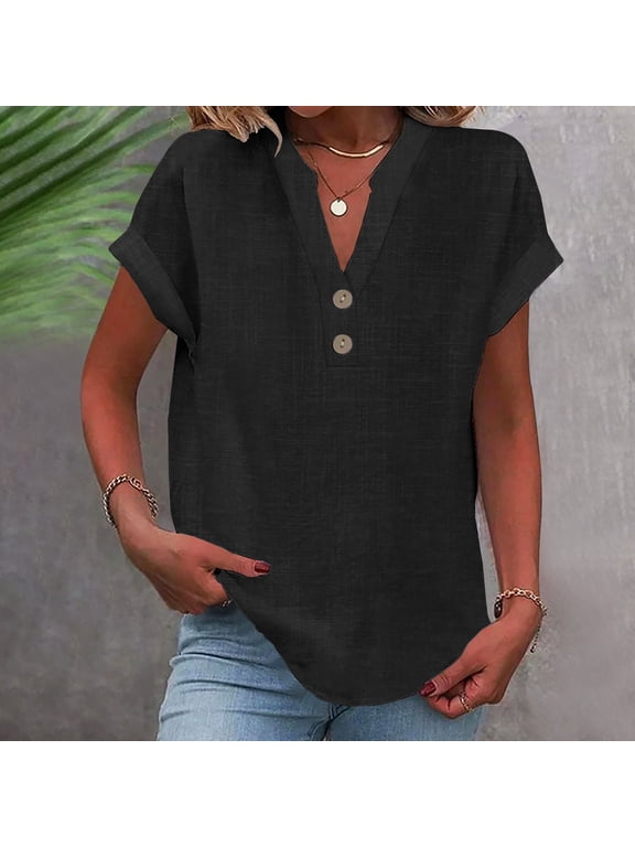 Shirts for Women Short Sleeve Lapel Button Down Plus Size Casual Work Tunic Tops Sizes S-5XL