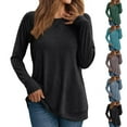 thumbnail image 1 of Shirts for Women Long Sleeve Round Neck T Shirt Base Loose Workout Plus Size Solid Color Tops Sweatshirt for Women, 1 of 9