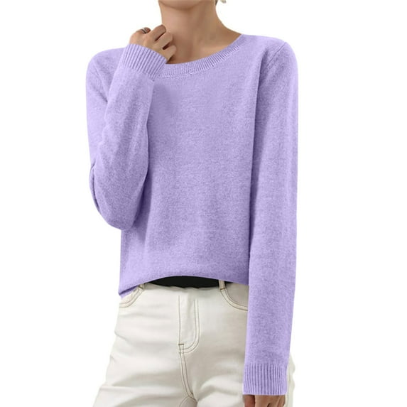 Shirts for Women Long Sleeve V-neck Solid Color Knitted Outer Sweater Purple XXXL