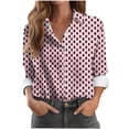 thumbnail image 1 of Shirts for Women Long Sleeved Lapel Button Up Casual Printed Shirt Pink 2XL, 1 of 4