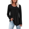 thumbnail image 1 of Shirts for Women Loose Long Sleeved Shirt Pleated Top Round Neck T Shirt Base Plus Size Solid Color Tops Sweatshirt for Women, 1 of 9