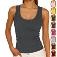 thumbnail image 1 of Shirts for Women Nelozsy Women Solid Tank Tops Round Neck Ribbed Fitted Sleeveless Cami Shirts Dark Gray L, 1 of 7