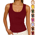 thumbnail image 1 of Shirts for Women Nelozsy Women Solid Tank Tops Round Neck Ribbed Fitted Sleeveless Cami Shirts Wine S, 1 of 6