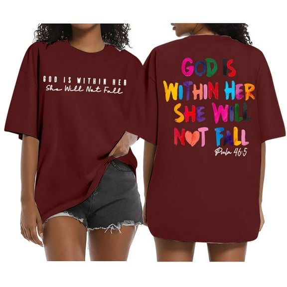 Shirts for Women, Oversized Shirts for Women Shirt Verse T Shirt God Is Within Her Tees Inspirational Tops Red L