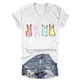 thumbnail image 1 of Shirts for Women Pastel Bunnies Print V Neck T Shirt Soft Stretch Polyester Spandex Casual Short Sleeve Easter Top L Size Spring Summer Womens Tops, 1 of 4