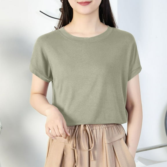 Shirts for Women Plus Size, Xunlbb Women's Casual Oversize Solid Color Round-Neck Hooded Short Sleeve T-shirt Tank(Army Green,XXL)