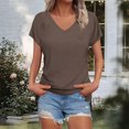 thumbnail image 1 of Shirts for Women Plus Size Clearance, Xunlbb Women's Fashion Solid Color Slit Raglan Sleeve Short Sleeve Blouse V-Neck T-Shirt Tops(Coffee,M), 1 of 7