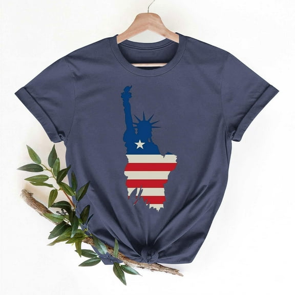 Shirts for Women Plus Size Independence Day Short Sleeve Round Neck Summer Tunic Solid Color Loose Tees Shirts Dark Blue XXL