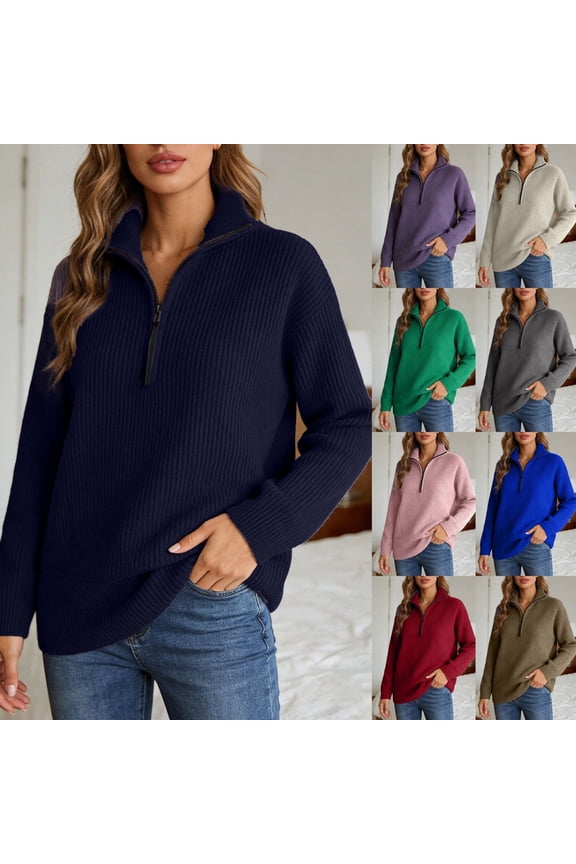Shirts for Women Plus Size Long Sleeve High Neck Half Zip Knit Sweater Oversized Casual Loungewear Pullover for Fall Winter