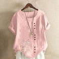 thumbnail image 1 of Shirts for Women Plus Size Short Sleeve Round-Neck Floral Printed Button Casual T-shirt Pink XXXXXL, 1 of 4