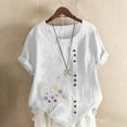 thumbnail image 1 of Shirts for Women Plus Size Short Sleeve Round-Neck Floral Printed Button Casual T-shirt White XXXXL, 1 of 4