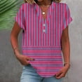 thumbnail image 1 of Shirts for Women Plus Size Short Sleeve V-Neck Stripe Button Casual Printed Home T-shirt Blouses Hot Pink XXXXL, 1 of 5